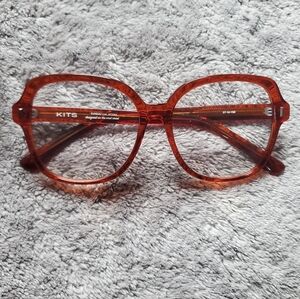 ​KITS Sunday Cognac Amber Oversized Square Reading +2 Eyeglasses 57-16-150 KCG01